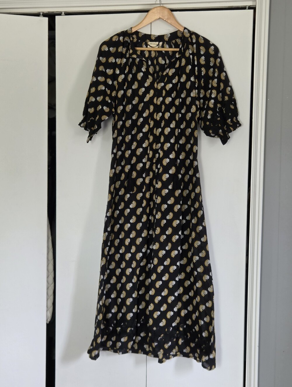 Julia Amory Black Midi Dress with Gold Paisley Print